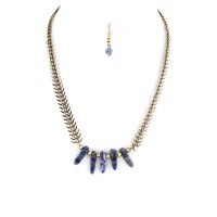 Lapis Lazuli Stone Nuggets Fishbone Chain Necklace 